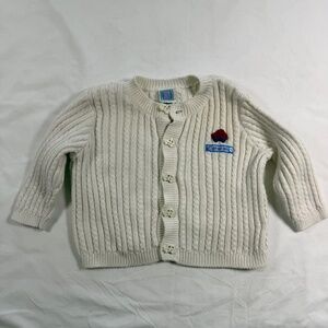 Little Me Vintage Baby Boy White Cable Knit Cardigan 9M Car Embroidery